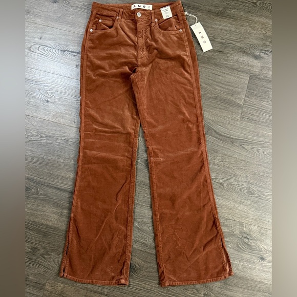 *NWT* AMO Liz Velvet High Rise Split Flare Jeans in Rust - Picture 2 of 10